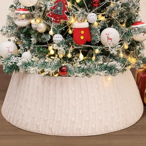 Lewondr Weihnachtsbaum Rock mit Klettverschluss, Plüsch-Weihnachtsbaum Kragen, Christbaumdecke Deko Baumkragen Weihnachtsdekoration für Zuhause, Rosa&Weiß