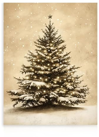 Dazzlewall Vintage Weihnachtsbaum Wandkunst, Rustikale Weihnachtsbaum Kunstwerk Druck Retro Wald Weihnachtszimmer Wanddekoration für Zuhause Schlafzimmer Wohnzimmer, 12x16 zoll Ungerahmt