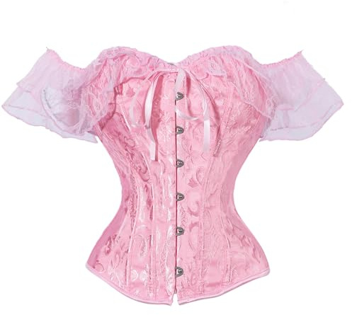 OPLERT Corset Top with Lace Sleeve for Women, Vintage Floral shapewear, Full Breast Corset bustier tops