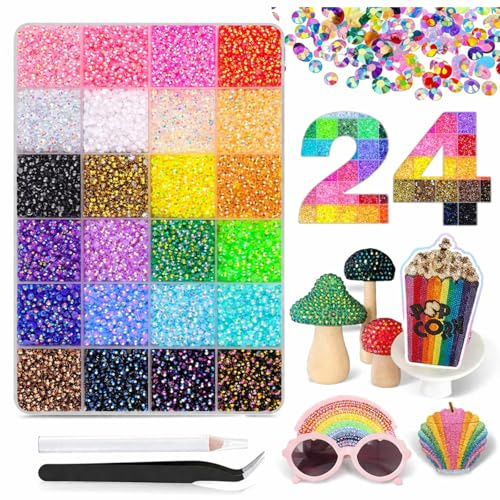 18000Pcs Resin Rhinestones Bedazzling Kit - 24 Colors 3mm Flat Back Nail Gems Crystals Nail Rhinestones -Nail Art Rhinestones &Crafting & Clothing Decoration with Tweezer & Pickup Pen