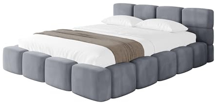 ALTDECOR Polsterbett mit Bettkasten und Lattenrost, Bett mit Kopfteil, Boxbett ohne Matratze, Doppelbett mit Stauraum - NATA-v1 160x200 Grau