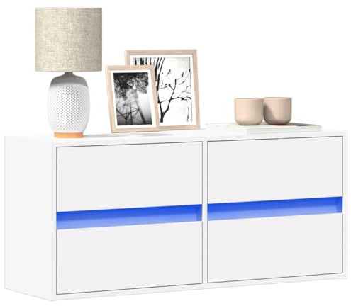 Cervaline Meuble TV Mural avec lumières LED Blanc 100x31x45 cm,Meubles,Meubles TV,24.2 kg-852292