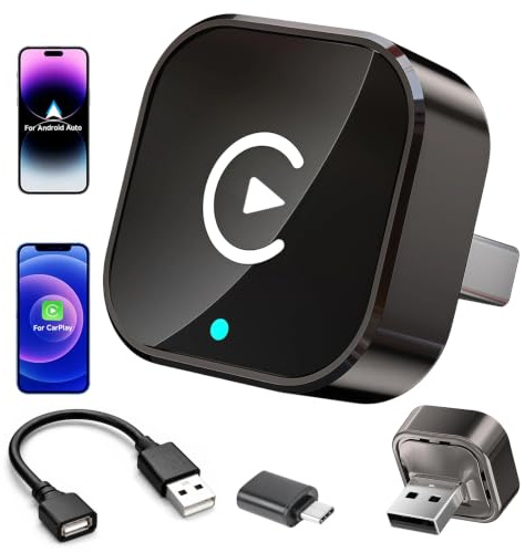 Adaptador Inalámbrico para CarPlay y Android Auto 2 en 1, Mini Plug & Play | Conexión Automática WiFi 5.8GHz y Bluetooth, para Coches a Partir de 2016 Compatible con iOS 10 O Superior Y Android 11