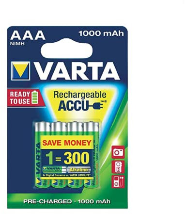 Varta 1000mAh Ni-MH Hybride Nickel Metal 1000mAh 1.2V Batterie Rechargeable - Batteries Rechargeables (1000 mAh, Hybrides Nickel-métal (NiMH), AAA, 1,2 V, Or, Vert, 4 pièce(s))