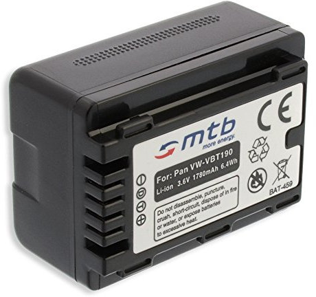 Ersatz-Akku VW-VBT190 kompatibel mit Panasonic HC-V130, V160, 270, 380, V727... s. Liste! [3.6V - 1780mAh - Li-Ion - mit Infochip, Restlaufanzeige unterstützt]