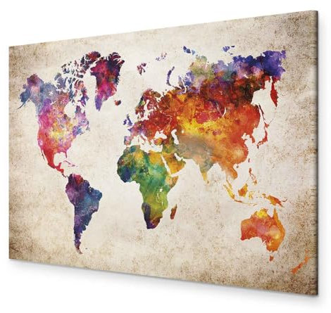 B&D XXL - Wandbilder XXL 120x80 cm 1 tlg - Wand Deko Vlies Leinwand Bilder Groß Wanddeko Wohnzimmer Schlafzimmer Kunstdrucke - Weltkarte Kontinente Welt Karte k-B-0027-b-a