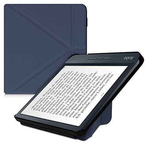 kwmobile Étui Compatible avec Kobo Libra H2O Coque - Étui à Rabat magnétique Tablette eReader Similicuir - Bleu foncé