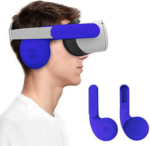 AMVR VR Silicone Face Cover & Ear Muffs for Quest 2 Headset, Sweatproof Waterproof Anti-Dirty Replacement Facial Cushion and Enhance Headset Sound Headphone Extension Cover (Blue)