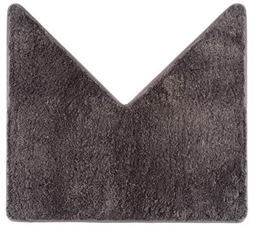 fluffy® Badteppich für Eckduschen, Hochflor aus Mikrofaser, rutschfeste Unterseite (V-Form | Innenmaße 45 x 45 cm, Anthrazit)