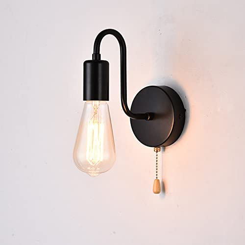 Mengjay Trade Rétro Luminaire Applique Murale Avec Interrupteur à Tirette Style Industriel Vintage Edison Lampe Douille E27 pour Décoration de Maison, Bar, Restaurants, Café, Club (Noir)