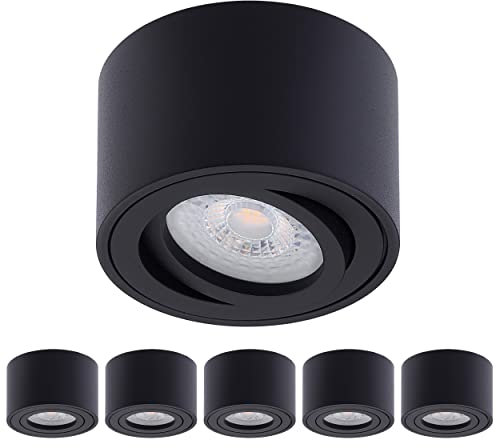 Oktaplex 6 Stück Aufbauspot Lile Schwarz - inkl. LED Modul 3-stufig dimmbar 4,8W 230V 3000K warmweiß 80x50mm Aufputz Aufbaustrahler Alu Schwenkbar