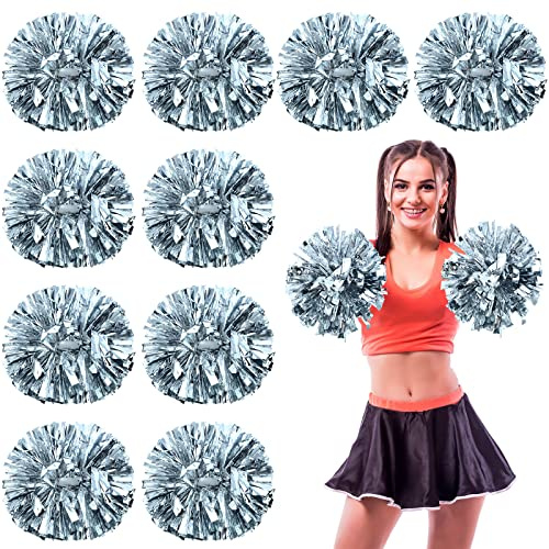 WILLBOND 12pcs Cheerleading Pom Poms with Baton Handle,Silver