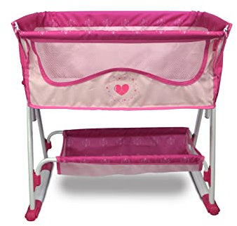 ANIVIA Puppenbettmöbel 2 Funktionen, Puppenbett und Puppenschaukel zusammen mit Stoffbezug für 18 '' Puppe – Rosa