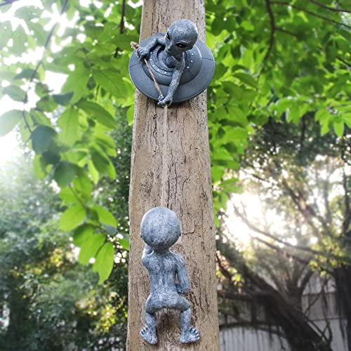 Carchistan Alien Brothers Baum-Huggers Dekorationen Baumskulpturen – Aliens Kletterseil für Garten Outdoor skurrile Baumstatuen – 2 Stück traumhafte Gartenhof Kunst Dekoration Ornamente