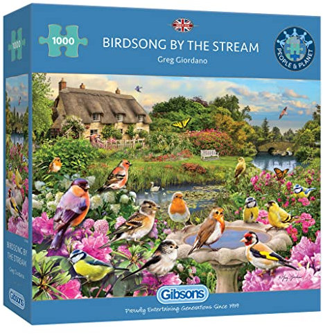 Gibsons Birdsong by the Stream 1000 Piece Jigsaw Puzzle Age 8+ | British Garden Birds Nature | Sustainable Jigsaw Puzzle for Adults Teens | Premium 100% Recycled Board | Great Gift | Gibsons Games