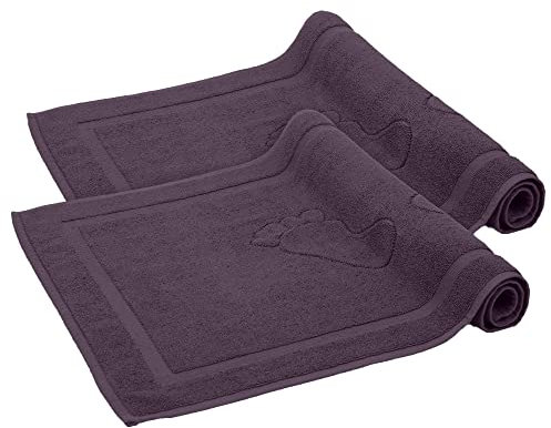 Komfortec Badvorleger Set 2 Teilig, Frottee Duschvorleger, Waschbar Duschmatte & Badteppich, 800 g/m² &100% Baumwolle, Saugfähig & Schnelltrocknend, 50 x 80 cm, Violett