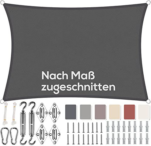 Aiyaoo Sonnensegel 3x6m Wasserdicht Rechteckig im Viele Größe und Farben, mit Befestigungs Kit PES Polyester, Sonnenschutz 95% UV Schutz, Reißfest Wetterfest für Terrasse Garten- Anthrazit