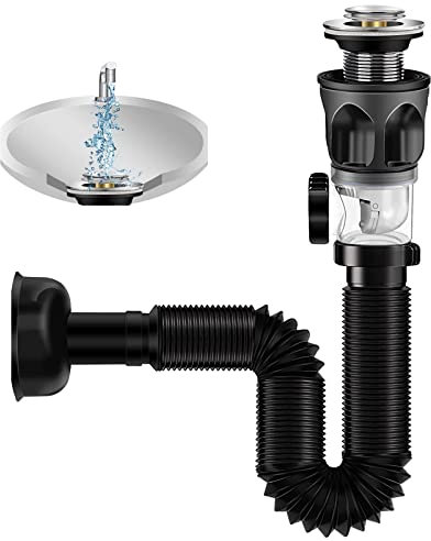 ZINGKING Kit de Valvula Desague Lavabo, Desagüe de Lavabo Universal, con Tubo Fregadero Desague y Filtro Emergente Sifon Lavabo, Kit de Desagüe de Lavabo Resistente a Los Olores y a Los Insectos