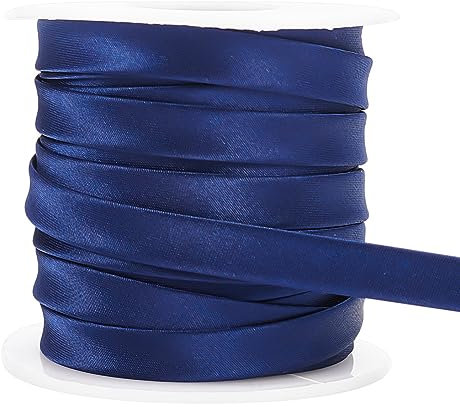 BENECREAT Schrägband aus Satin, 1 cm breit, doppelt gefaltet, für Cheongsam-Dekoration, Kleidung, Nahtpaspelierung, Dunkelblau, 13,5 m