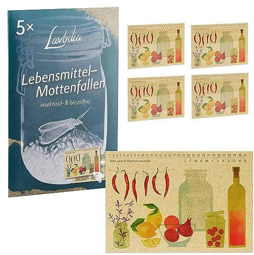 LAVODIA Lebensmittel Mottenfalle : 5 Lebensmittel Mottenfallen für Räume – Effektive Lebensmittelmotten Falle ohne Biozide – Lebensmittelmotten Klebefalle ohne Insektizide – Mottenfalle Lebensmittel