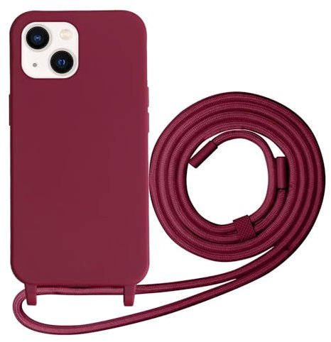 Beajew Coque Compatible avec iPhone 13 Mini Silicone Case, Couleurs de Bonbons Cover Silicone Antichoc, Coque Protection Antichoc avec Cordon Réglable Téléphone Case, Rouge