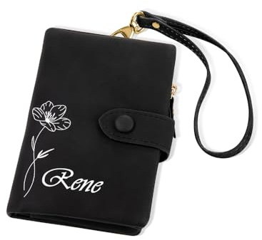 BYFDIY Portefeuille en cuir à trois volets personnalisé avec 12 emplacements et 4 poches latérales pour femme et fille, Noir