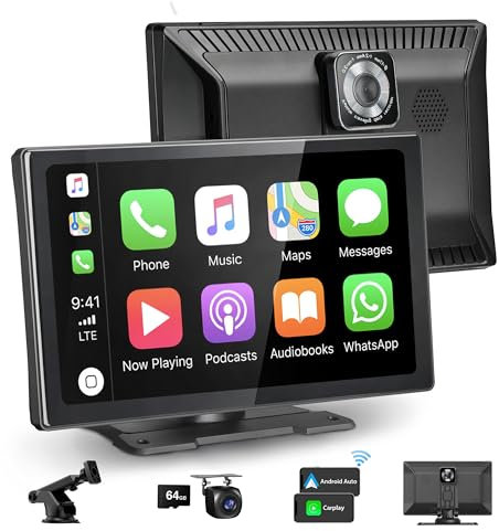 CARABC 9 Wireless CarPlay & Android Auto Bildschirm, 4K Dash Cam 1080p Rückwärtsfahren, Car Play GPS Navigation AirPlay Sprachsteuerung/AUX/FM