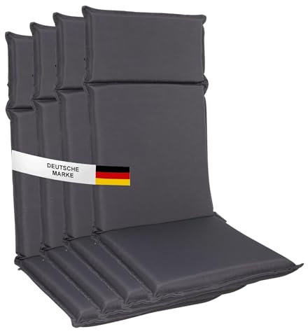 Albatros Gartenstuhl Sitzauflage 4er Set Gartenstuhlauflagen Sitzpolster Sitzkissen Outdoor Anthrazit 106x45cm, Hochlehner Auflage UV Beständig wasserabweisend geeignet für Klappstühle