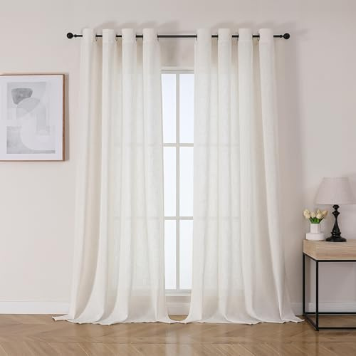 Joydeco Leinen Vorhänge Halbtransparent Wohnzimmer mit Ösen Gardinen Stores Leinenoptik Vorhang Modern Boho Ösenvorhang Ösenschal 2er Set 145x132cm (HxB) Cremeweiß Curtains für Schlafzimmer