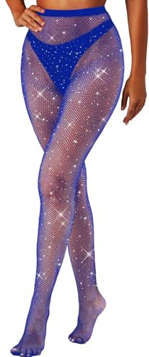 MESU Collants Sexy Taille Haute en Résille Avec Strass étincelants pour Femme Bleu