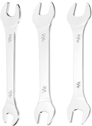 HARFINGTON 3pcs Thin Open End Wrenches SAE, 3/8x7/16, 1/2x9/16, 5/8x11/16 Inches, Slim Wrench Tool for Tight Spaces Repair