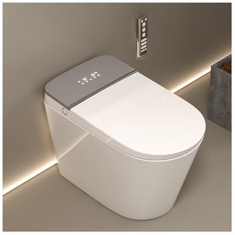 Inodoro alargado de lujo con bidé inteligente, doble descarga, apertura y cierre automáticos, asiento con calefacción, drenaje de pared, color blanco