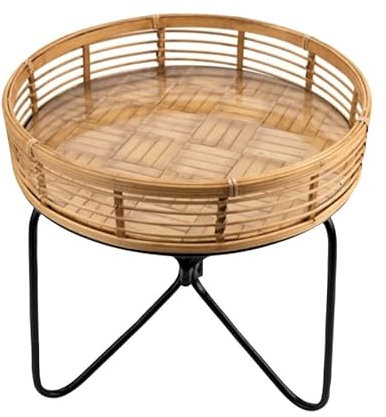 Table de Chevet Table Basse Table d'appoint Ronde en métal Naturel Noir Largeur 58/46 cm avec Plateau en Verre et Table de Salon Edge (Largeur Table Basse Moderne 46 centimètres)