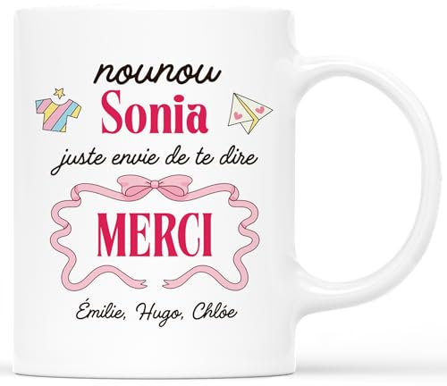 𝗖𝗔𝗗𝗘𝗔𝗨 𝗣𝗟𝗨𝗦 Mug Personnalisé Prénom - Nounou Juste Envie De Te Dire MERCI - Cadeau Nounou, Cadeau Nounou Original, Idee Cadeau Nounou, Merci Nounou Cadeau, Tasse Nounou, Mug Super Nounou