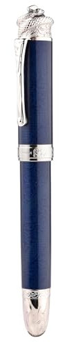 Hongdian N25 Piston Fountain Pen, Fine Nib Snake Stereoscopic Carving Design with Metal Case Set (Ocean Blue)