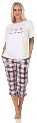 Normann Damen Schlafanzug mit Karierter Pyjama-Caprihose aus Jersey - auch in Übergrößen