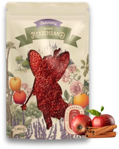 Fairyscents® Kerzensand mit Duft – 450g Kerzenwachs Granulat + 3 Dochte – Kerzensand mit Docht – Apfel-Zimt DIY Duftkerzen selber Machen