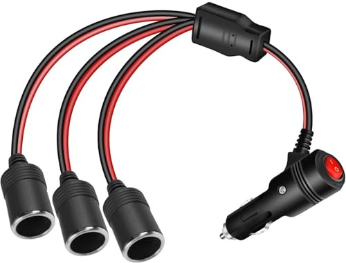 Zigarettenanzünder Verteiler,12V/24V doppelsteckdose,1 bis 3 KFZ Auto Zigarettenanzünder Stecker mit Schalter, Auto Motorrad Zigarettenanzünder Stecker für Tragbare DVD-Player, Auto, LKW(20cm)