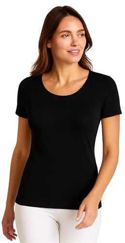 Liabel Chemise en Coton Chaud pour Femme (Pack de 2) - Chemises d'Hiver Femme Manches Longues ou Courtes Sous-Pull Blanc ou Noir Taille S-XL, Large