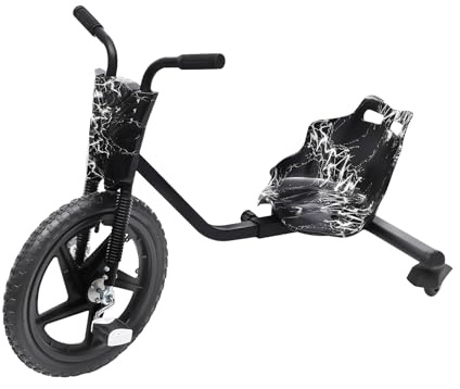 Drift Trike, 360° Drift Cart Tretauto mit Pedale Verstellbarer Schalensitz Schwarzer Blitz ab 6 Jahren für Straße Spielplatz Hof Park Outdoor