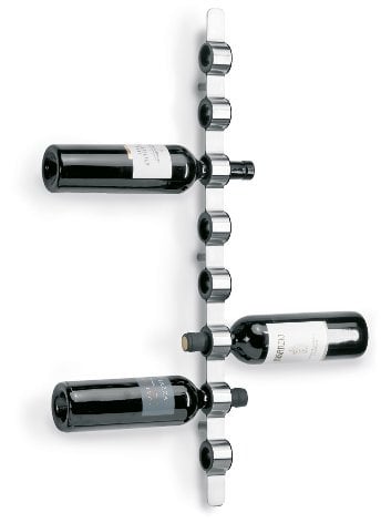 blomus -CIOSO- Weinflaschen-Wandhalter in exklusiver Optik, Edelstahl-matt, Platz für 8 Flaschen, außergewöhnliche Weinpräsentation, hochwertig (H / B / T: 74,5 x 3,5 x 7 cm, Edelstahl, 65193)