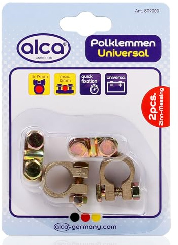 alca® Batterie-Polklemmen Set 2 Stk. für 12-V-Autobatterien | Minus (Schwarz) und Plus (Rot)