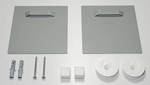 Wallario Aufhänger für Bilder, Spiegel, Spiegelaufhänger, 2er Set Spiegelblech 10 x 10 cm mit Schraube, Dübel, Abtandshalter, bis 12kg