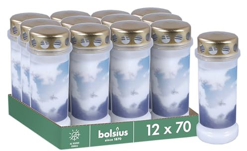 BOLSIUS - Grablicht - Dauerbrenner - Weiß - Nr.6 - 12 Stück - Mit Motiv - Himmel - Brenndauer bis zu 70 Stunden