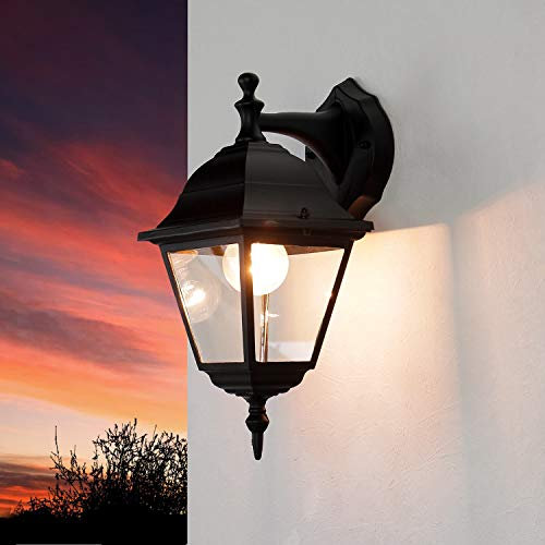 Licht-Erlebnisse Wandaußenleuchte Glas Aluminium Schwarz IP44 Outdoor B:15 cm E27 hängend Landhaus Wandlaterne Terrasse Garten TIROL