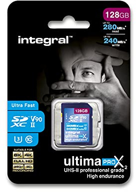 Integral 128GB UHS-II SD-Karte v90 Bis zu 280MB/s Lese- und 240MB/s Schreibgeschwindigkeit SDXC Professional High Speed Speicherkarte