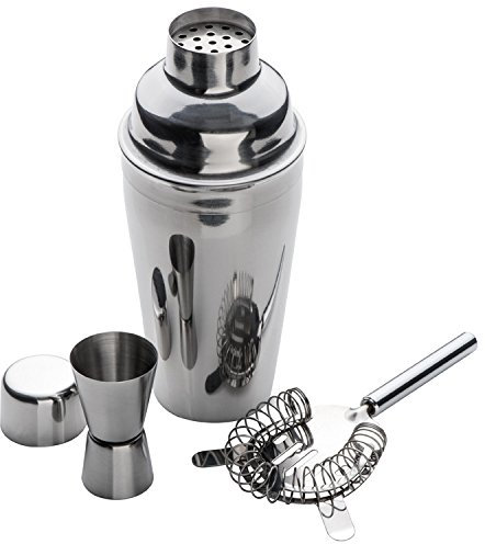 Cocktail Set / 3tlg. mit Shaker, Messbecher und Sieb / verchromt