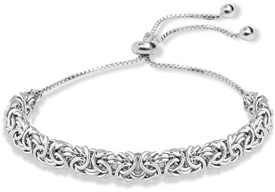 LeCalla 925 Sterling Silver Byzantine Bracelet Jewelry | Italian Sliding Bolo Chain Bracelet for Women