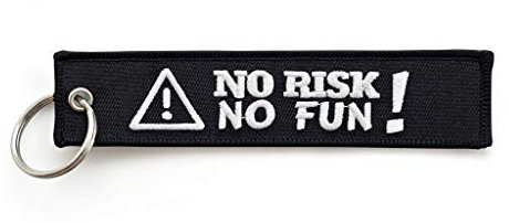 RENEGADE Motorrad Schlüsselanhänger aus Stoff mit Schlüsselring bestickt & kratzfest (130 x 30 mm, schwarz). Ideal für Ihr Motorrad (No Risk No Fun)