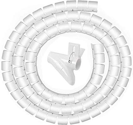 Cable Management Sleeve,2M Cable Bundler Manager with Cord Organizer Clip for Organizing USB/TV Wires Power Cords in Home and Office, DIY Flexible Coiled Tube-White